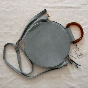 Round Dusty Blue Crossbody with Resin Top Handle